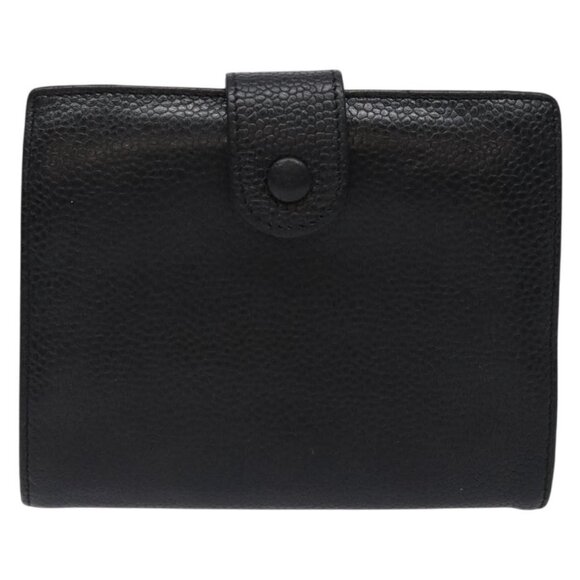 CHANEL Bifold Wallet Grained Calf Skin Black Gold CC Auth - Picture 1 of 15